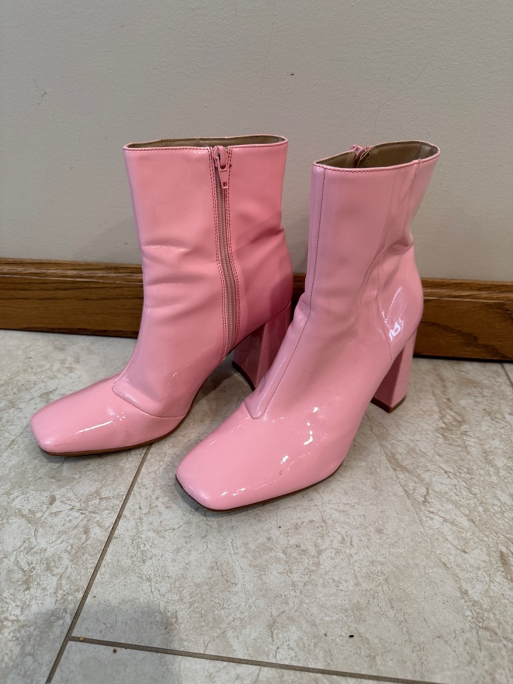 Steve Madden Pink Patent Block Heel Booties